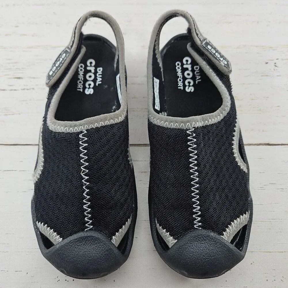Crocs Swiftwater Youth Kids Size C12 Black Closed Toe Water Shoes Sandals 204024